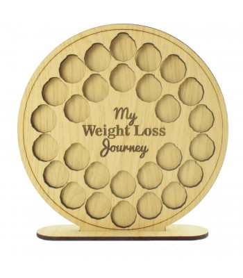 Laser Cut Oak Veneer 'My Weight Loss Journey' Chart Countdown £1 Coin Holder - Circle
